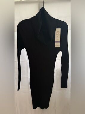 Black Ribbed Cowl Neck, mini Sweater Dress - Size   XL - 16-18